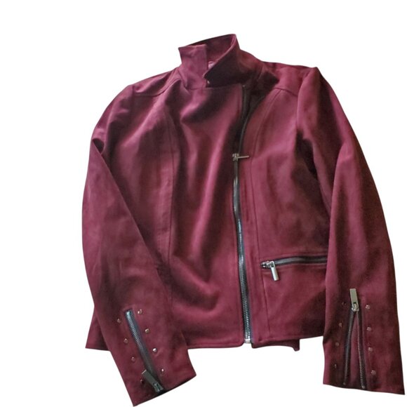 Kut From the Kloth Plum  Faux Suede Moto Eveline Jacket Large - Picture 3 of 12